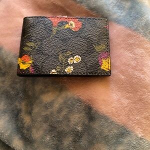 Black and Red Floral Key Card Holder Leather Accessory